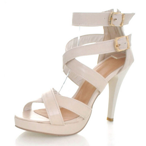 Fashion Stiletto High Heels White PU Ankle Strap Sandals_Sandals_Shoes ...