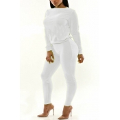 Casual Long Sleeves White Polyester Two-piece Regu