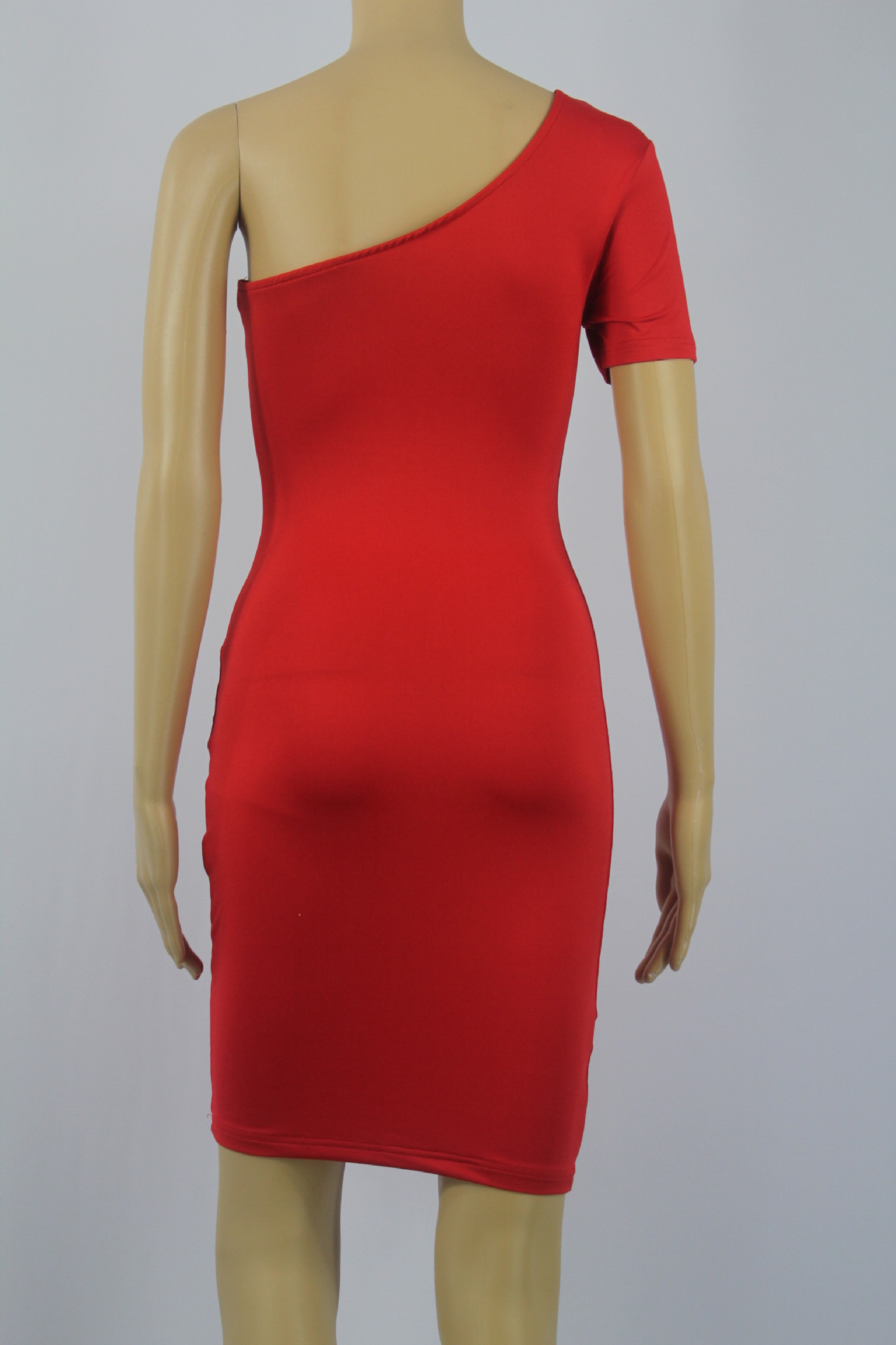 Sexy One Oblique Shoulder Short Sleeve Red Nylon Sheath Mini Dress ...