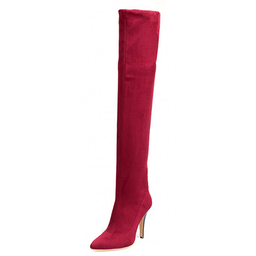 red over the knee high heel boots