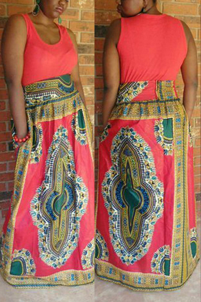 Stylish O Neck Tank Sleeveless Ethnic Print Floor Length Dress_Dresses ...