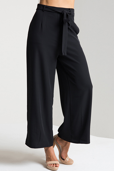 Trendy High Waist Black Polyester Boot Cut Pants （With Belt）_Pants ...