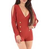 Trendy V Neck Long Sleeve Hollow-out Double-breast
