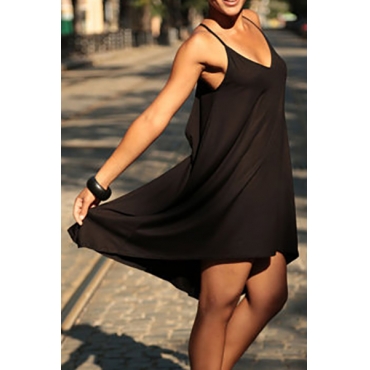 black v neck spaghetti strap dress