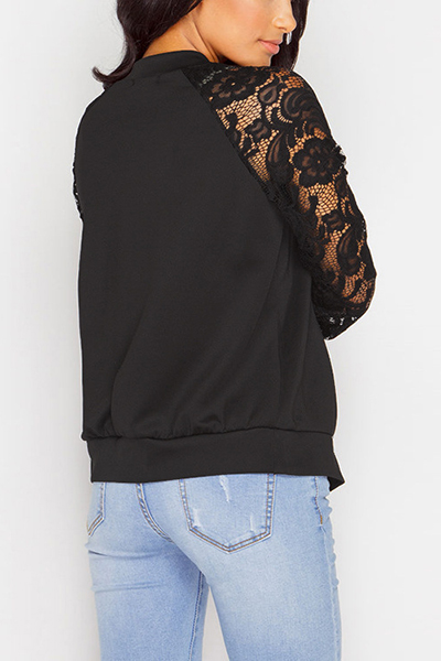 Round Neck Lace Patchwork Black Blouse