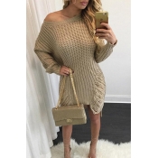 Trendy Round Neck Long Sleeves Hollow-out Asymmetr