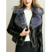 Trendy Turndown Collar Long Sleeves Fur Decorative