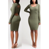 Charismatic Round Neck Long Sleeves Hollow-out Arm