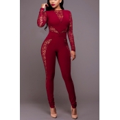 Sexy Round Neck Long Sleeves Patchwork See-Through