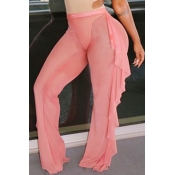 Polyester Solid Mid Boot Cut Pants Pants
