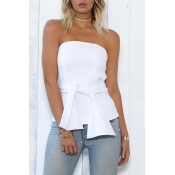 Charming Bateau Neck Sleeveless Bandage Tie White 