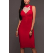 Sexy Round Neck Sleeveless Backless Red Cotton Ble