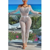 Gauze Solid Skinny Jumpsuits