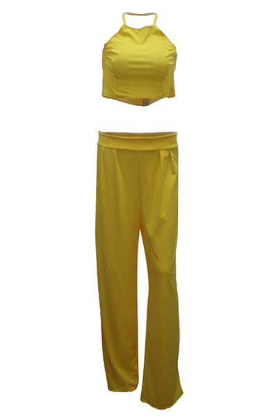 yellow satin two piece