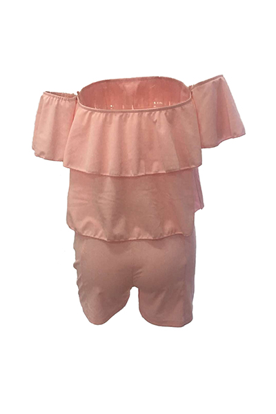 Sexy Bateau Neck Short Sleeves Falbala Design Pink Polyester Two-piece Pants Set от Lovelywholesale WW