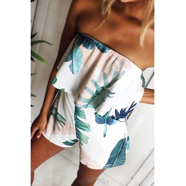 Charming Dew Shoulder Sleeveless Printed White Polyester One-piece Jumpsuits