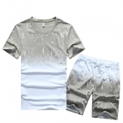 Pullovers Cotton Blends O Neck Short Sleeve Print 