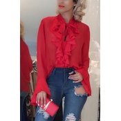 Pullovers Chiffon V Neck Long Sleeve Solid Blouses