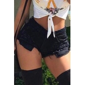 Denim Solid Zipper Fly Mid Regular Shorts