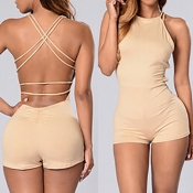 Sexy Backless Khaki Polyester One-piece Skinny Jum