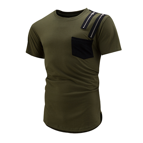 Round Neck Zipper Detail Short Sleeve T Shirt