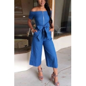 Stylish Dew Shoulder Short Sleeves Zipper Design B