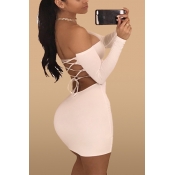 Sexy Dew Shoulder Long Sleeves Hollow-out White Bl