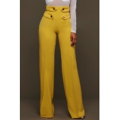 Euramerican High Waist Zipper Design Yellow Polyes