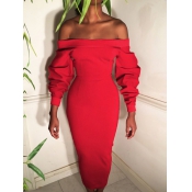 Trendy Dew Shoulder Long Sleeves Red Polyester She