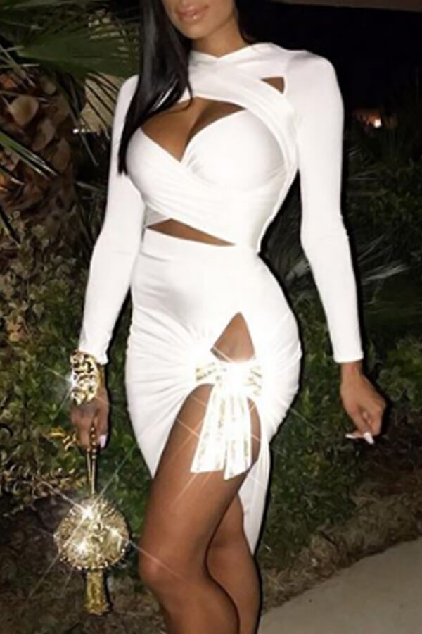 

Lovely Sexy Hollow-out White Healthy Fabric Two-piece Skirt Set