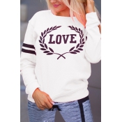 Leisure Round Neck Letters Printed White Polyester