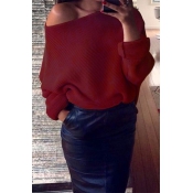 Euramerican Round Neck Long Sleeves Wine Red Acryl