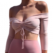 Sexy Dew Shoulder Pink Polyester T-shirt