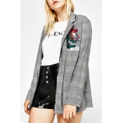 Stylish Turndown Collar Long Sleeves Embroidered D