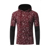 Leisure Hooded Collar Long Sleeves Patchwork Red C