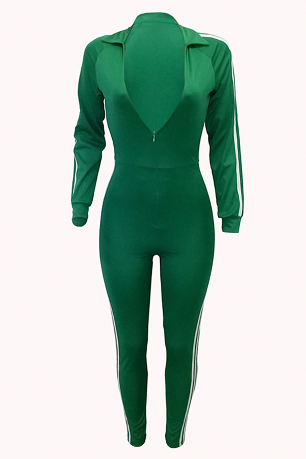 Euramerican Deep V Neck Zipper Design Green Polyester One-piece Jumpsuits от Lovelywholesale WW