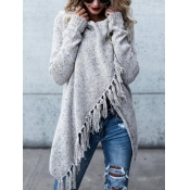 Lovely  Casual Tassel Design Grey Cardigan Sweater