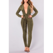 Sexy Deep V Neck Lace-up Army Green Blending One-p