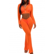 Sexy See-Through Orange Polyester Two-piece Pants 