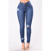 Euramerican High Waist Broken Holes Dark Blue Deni