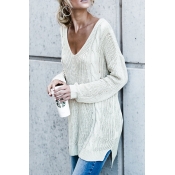 Lovely Euramerican V Neck Hollow-out White Acrylic