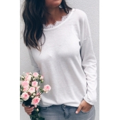 Lovely Casual Round Neck White Polyester Shirts