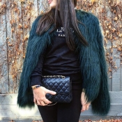 Fashionable Round Neck Long Sleeves Green Faux Fur