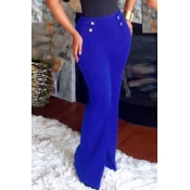 Euramerican High Waist Button Decorative Blue Poly