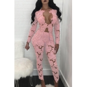 Sexy Deep V Neck Hollow-out Pink Bud SilkTwo-piece