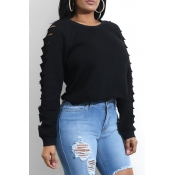 Fashionable Round Neck Hollow-out Black Spandex Ho