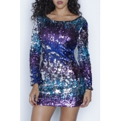 Sexy Boat Neck Backless Gradient Sequins Polyester