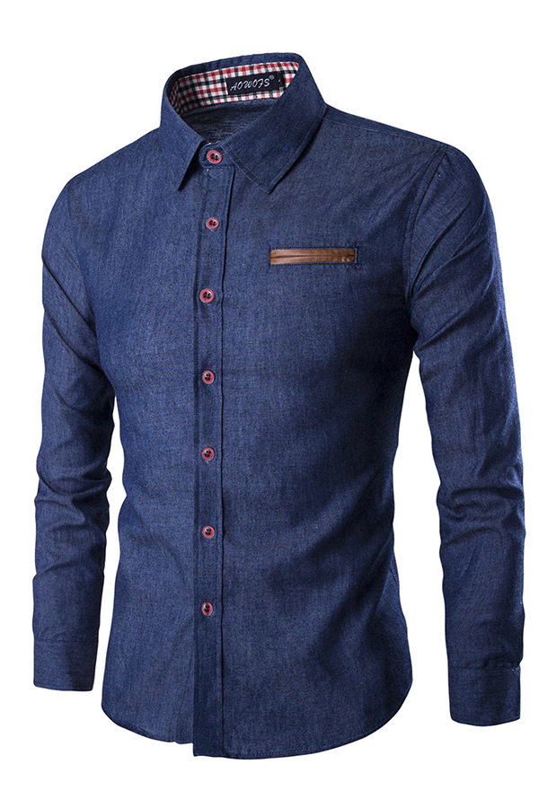 Lovely Stylish Turndown Collar Long Sleeves Deep Blue Denim Shirts