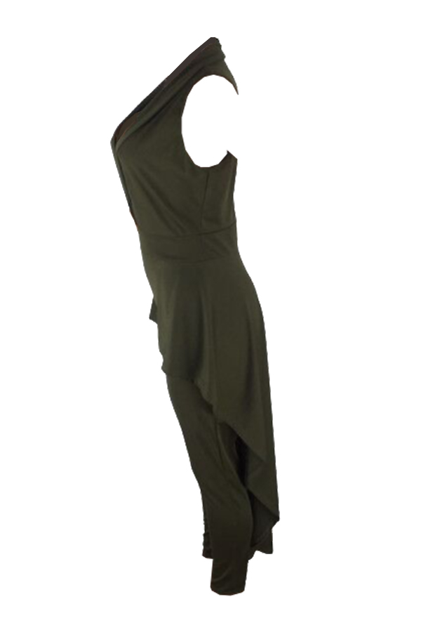 Sexy Turndown Collar Falbala Hems Design Army Green Polyester One-piece Jumpsuits от Lovelywholesale WW