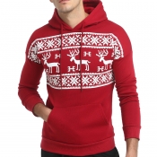 Leisure Hooded Collar Printed Red Cotton Blends Ho